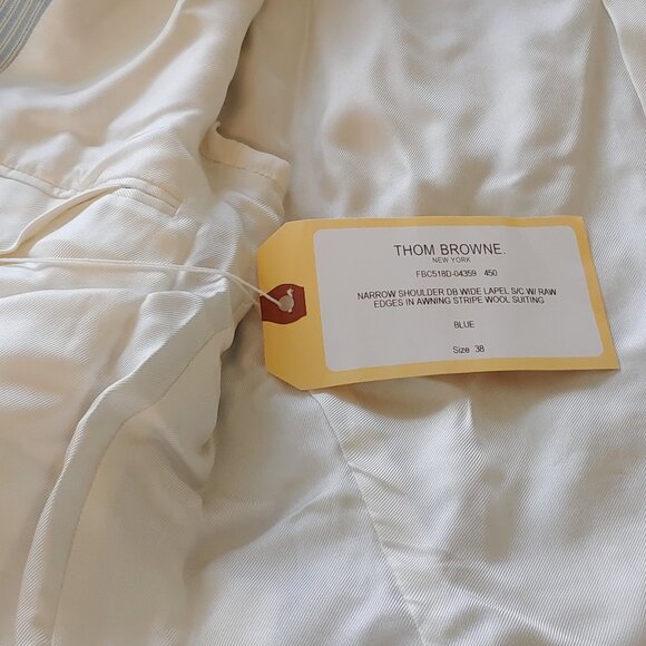 NEW THOM BROWNE BLUE Striped Wool Double Breasted BLAZER Women's RARE - Picture 14 of 16